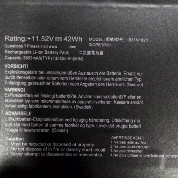 Bateria para notebook ASUS B31N1625 - Imagem 2