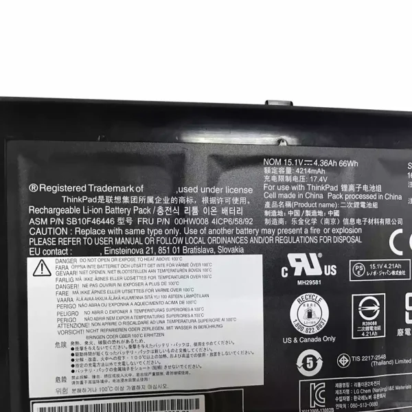 Bateria para notebook LENOVO 00HW008,SB10F46446 - Image 3