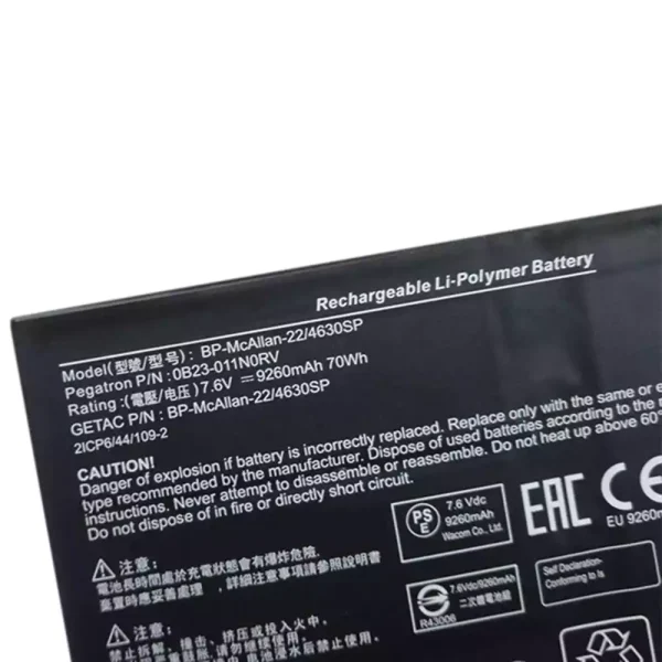 Bateria para notebook Pegatron Corporation Getac OB23-011NORV,BP-McALLAN-22,BP-McALLAN-22/4630SP - Image 3