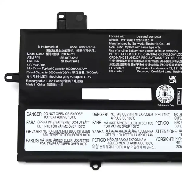 Bateria para notebook LENOVO Thinkpad X1 Carbon 9th 10th Gen 2021 2022,Thinkpad X1 Yoga 6th 7th Gen 2021 2022 - Image 3